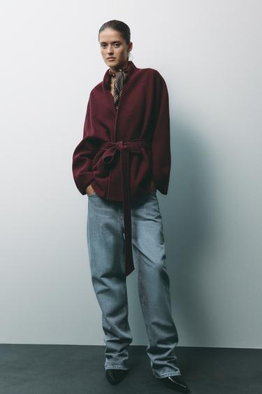 ZW COLLECTION 100% WOOL SHORT COAT - Wine by Zara - Image 0