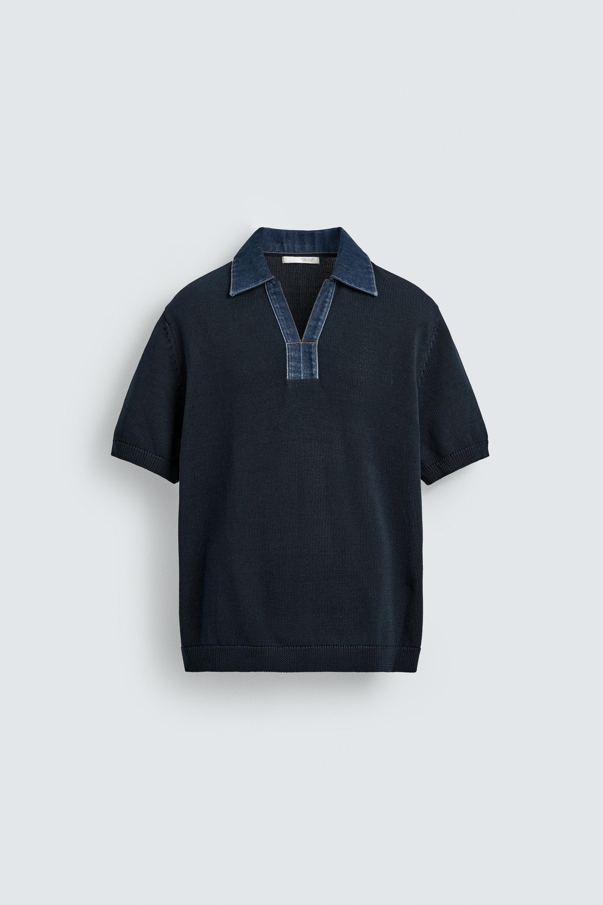 COMBINATION DENIM COLLAR KNIT POLO - Dark navy | ZARA United States