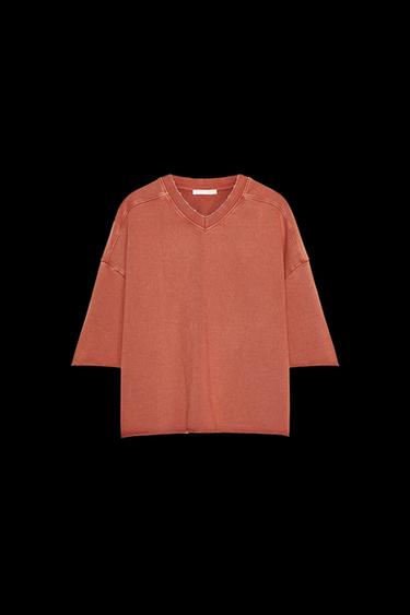 SWEATSHIRT AUS JERSEY MIT VERWASCHENER OPTIK - Rot von Zara - Bild 0