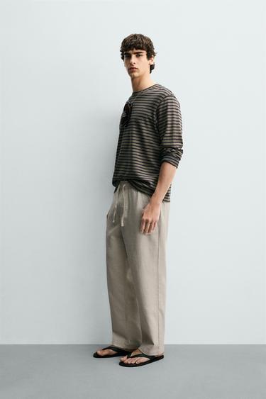 TEXTURED RELAXED FIT TROUSERS - Light beige by Zara - Image 3
