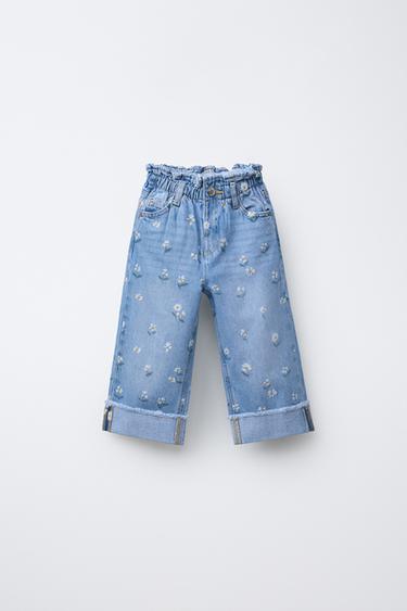 JEANS PAPERBAG CULOTTE MARGARITAS - Azul medio de Zara