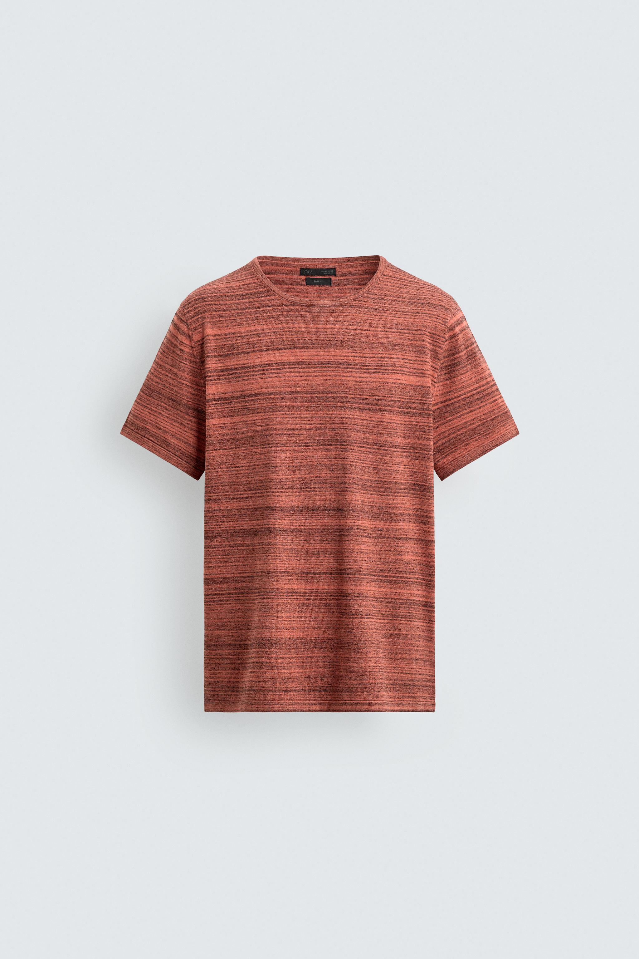 IRREGULAR STRIPED KNIT T-SHIRT — Red / Orange