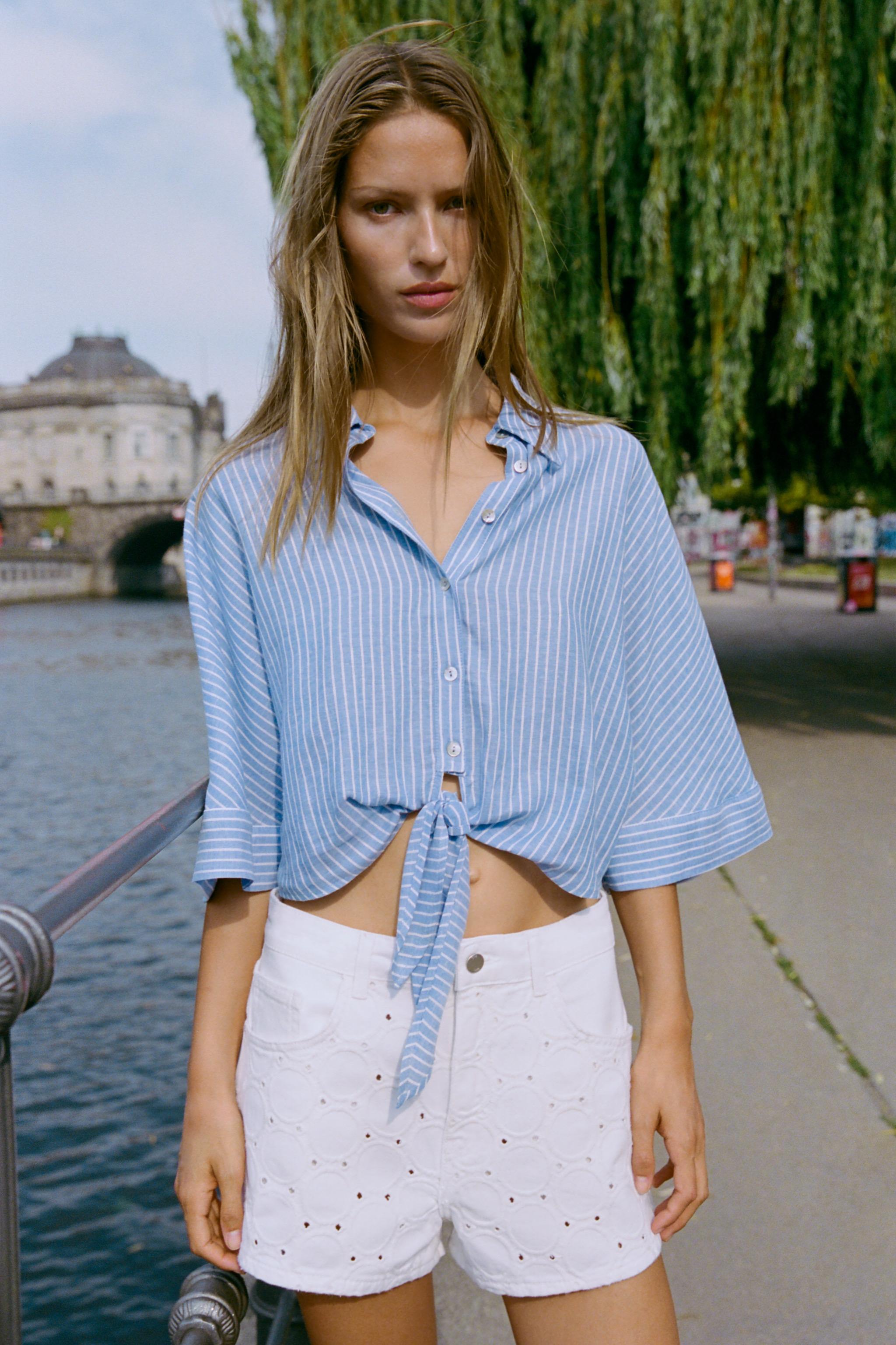 Z1975 MID-RISE EYELET EMBROIDERED SHORTS — ecru-white