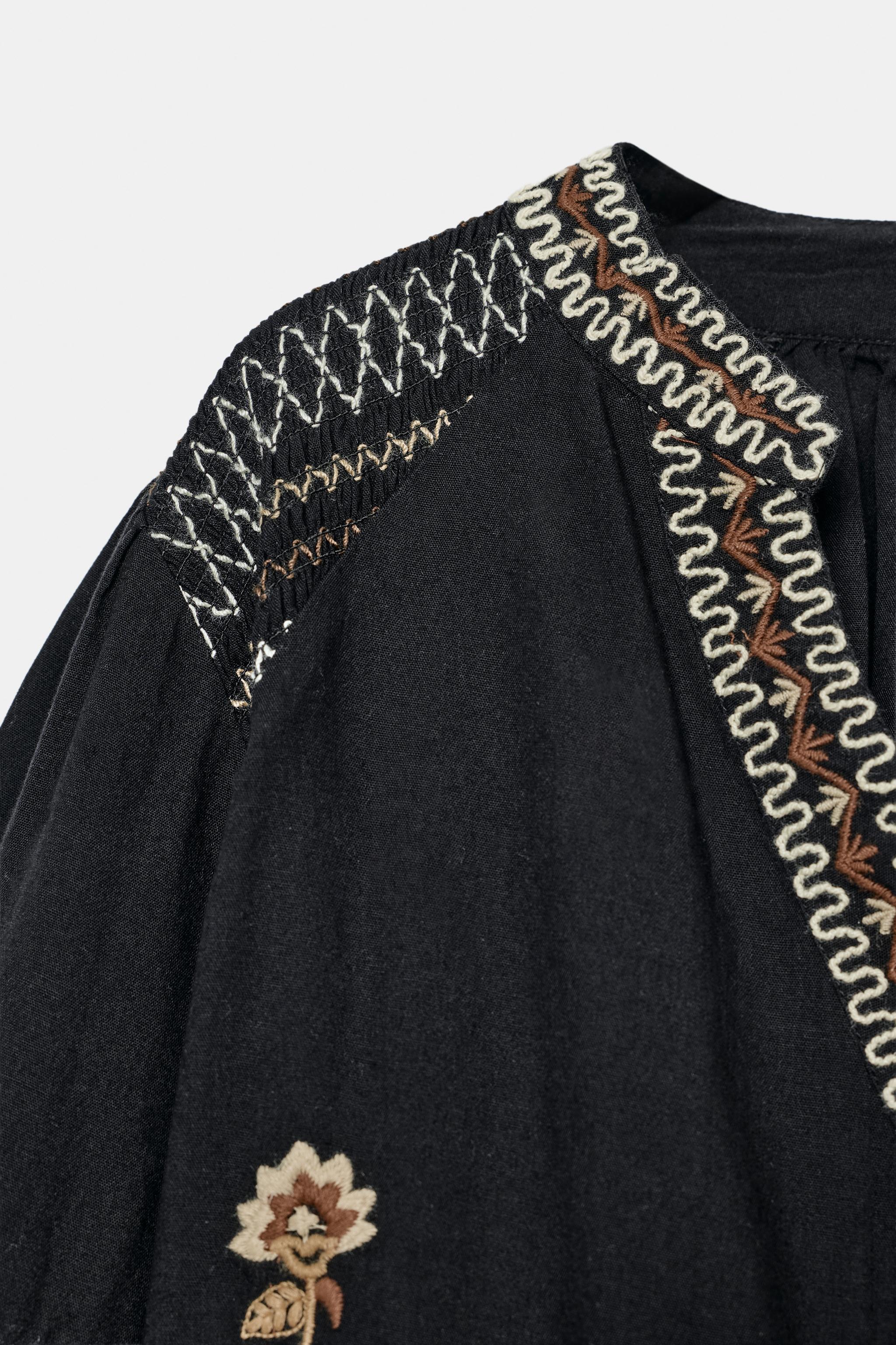 フラワー刺繍シャツ - ブラック | ZARA Japan / 日本