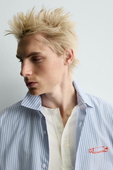 STRIPED SHIRT WITH SLOGAN PRINT - striped by Zara