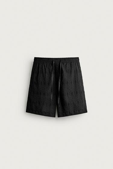 GEOMETRIC JACQUARD REGULAR FIT SHORTS — Black 1