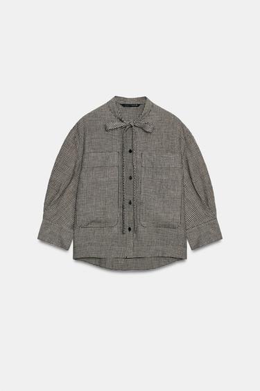 CHEMISE À CARREAUX EN LIN ZW COLLECTION - Écru / Noir de Zara - Image 5