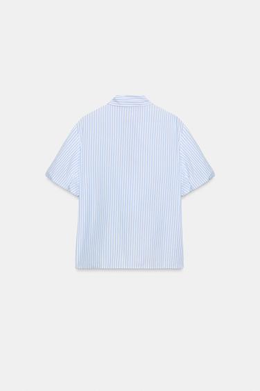 TOP À RAYURES ET LACETS - Blanc / Bleu ciel de Zara - Image 7