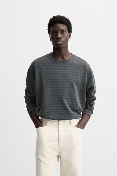CAMISETA LISTRADA LAVADA - Cinza / Azul da Zara
