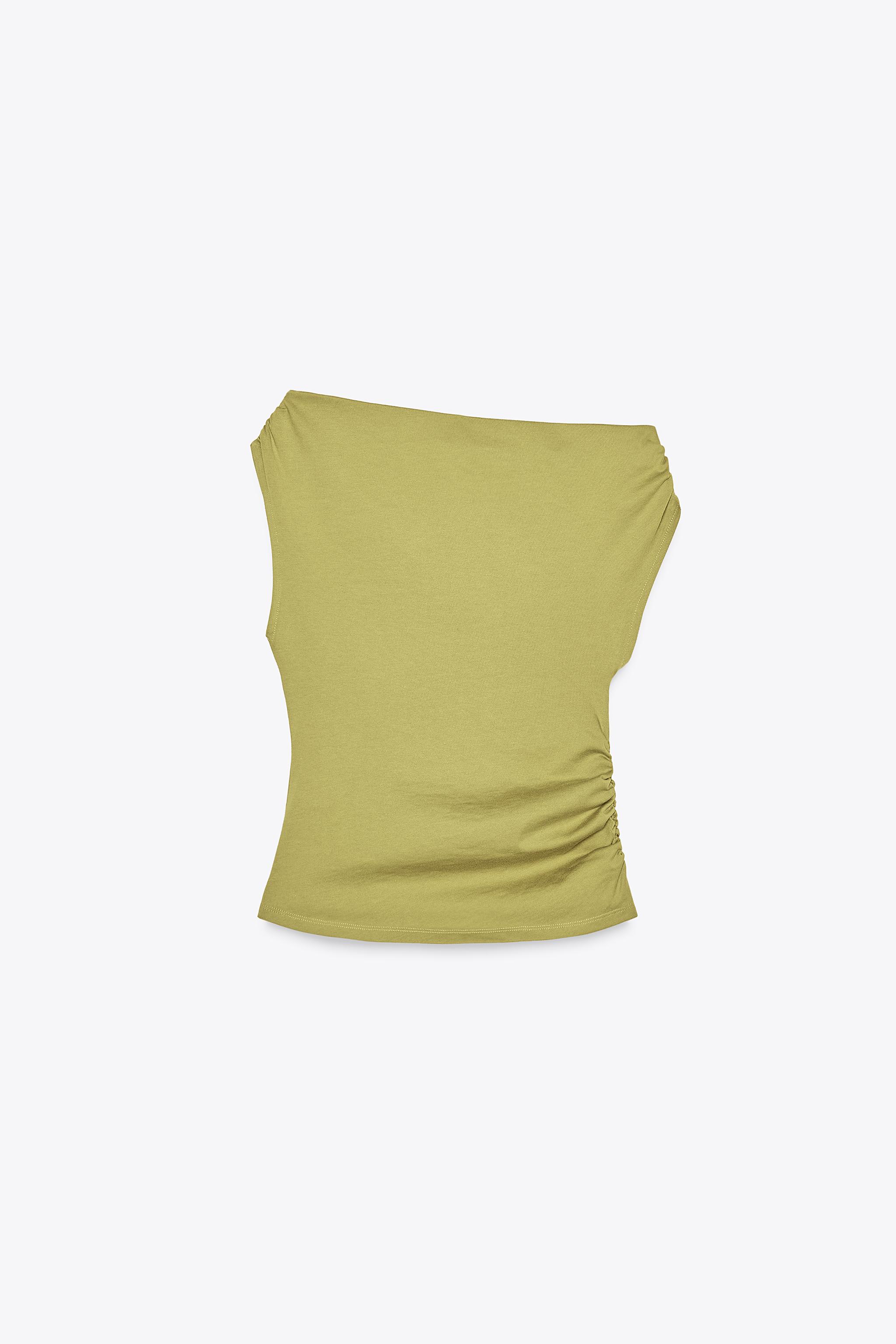 アシンメトリードレープTシャツ - オリーブグリーン | ZARA