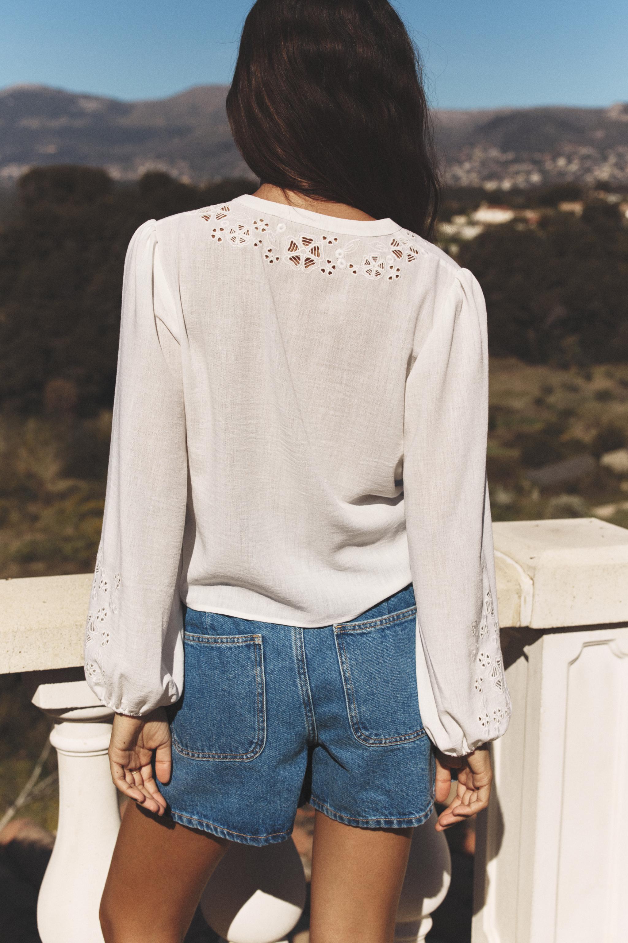 カットワーク刺繍入りシャツ - ホワイト | ZARA Japan / 日本