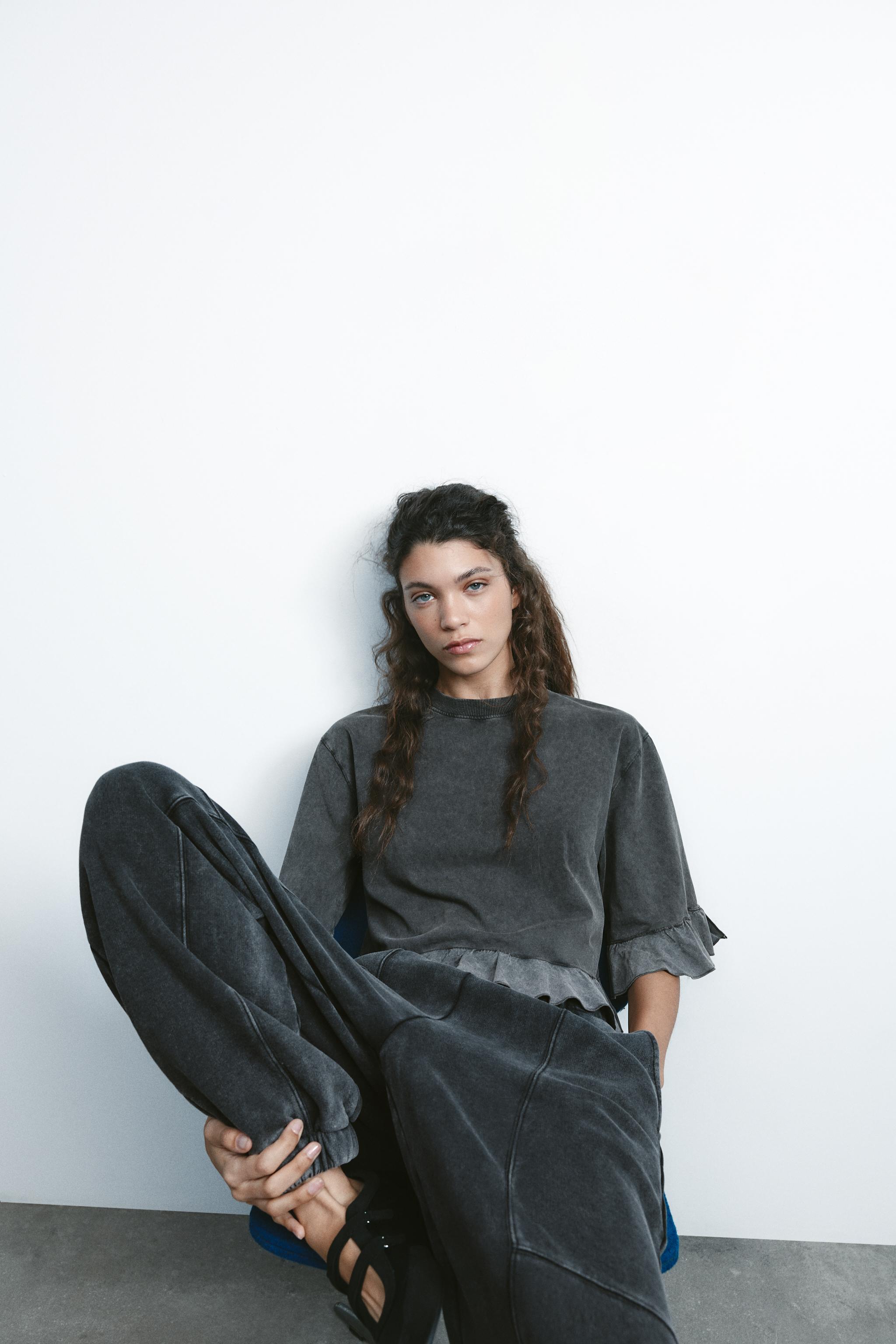 ZARA フリルTシャツ 0085/301 ZARA】フリルTシャツ ライトグレー | 0085/301/811 (ZARA/T