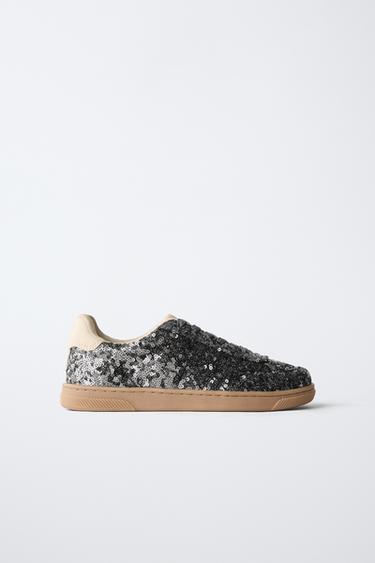Zara SEQUIN SNEAKERS - Silver