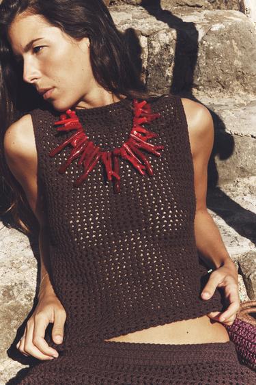 ASYMMETRIC CONTRAST KNIT TOP - Brown by Zara - Image 0