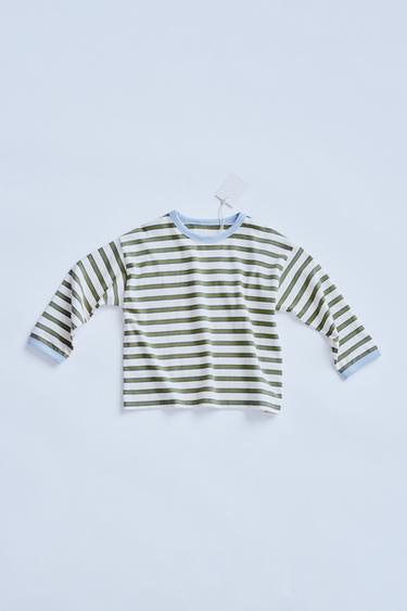 ZARA TIMELESS - STRIPED T-SHIRT WITH CONTRAST TRIM - Green by Zara - Image 0