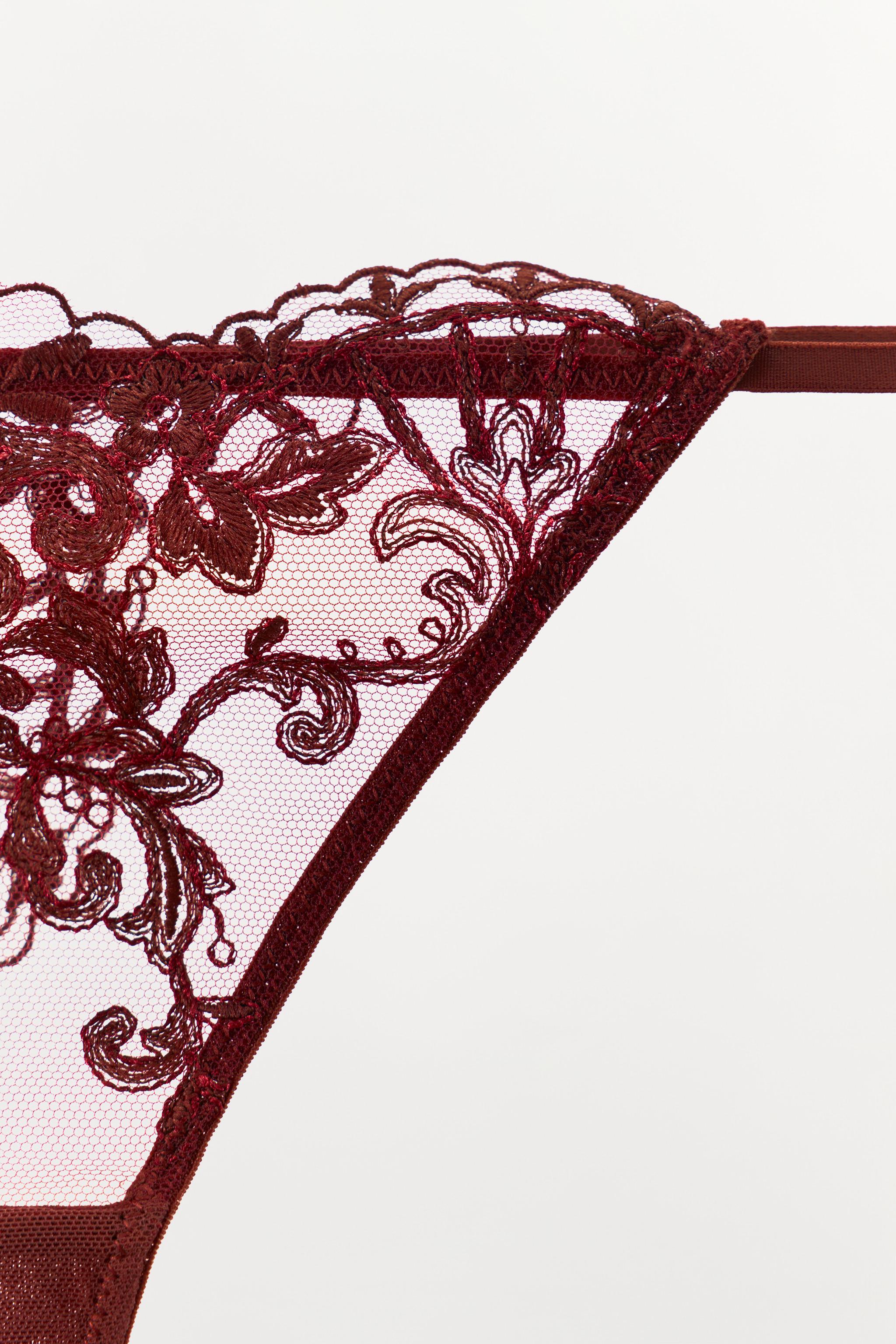 EMBROIDERED LACE THONG