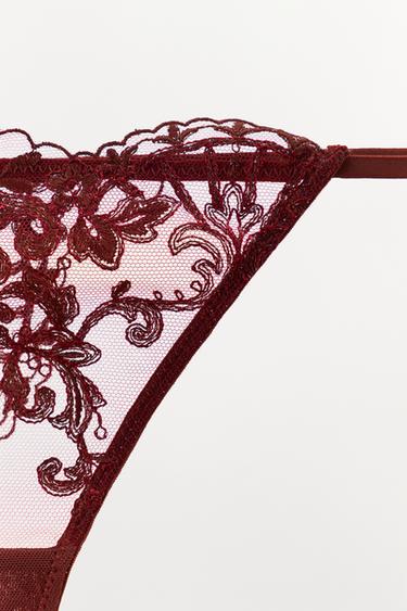 TANGA EN DENTELLE BRODÉE - Rouge foncé de Zara - Image 4