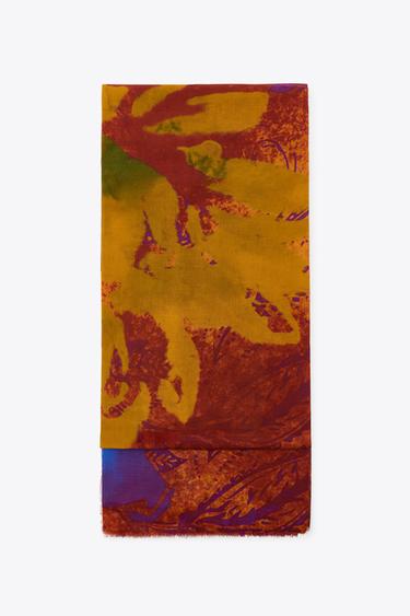Zara PRINTED COTTON SCARF - Brick