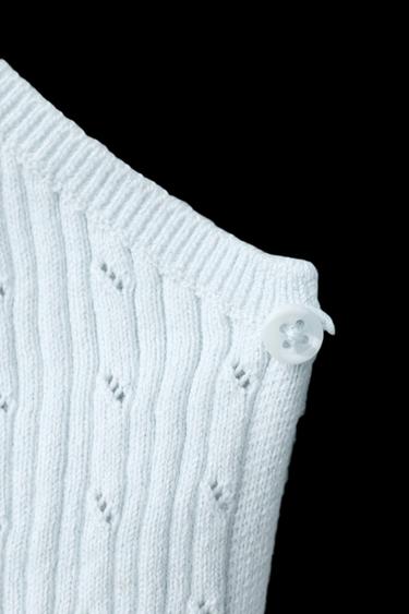 Zara RIB OPENWORK KNIT JUMPER - Light blue