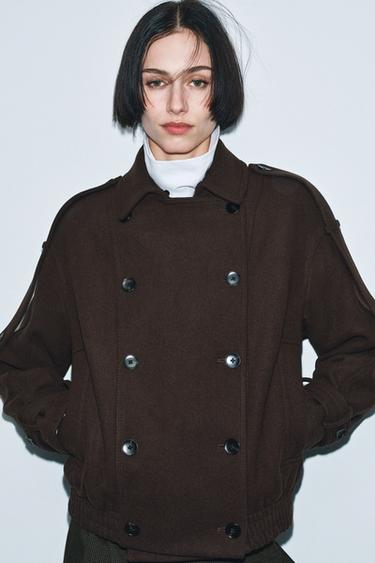 VESTE AVEC LAINE COL EFFET FOURRURE ZW COLLECTION - Marron de Zara - Image 3