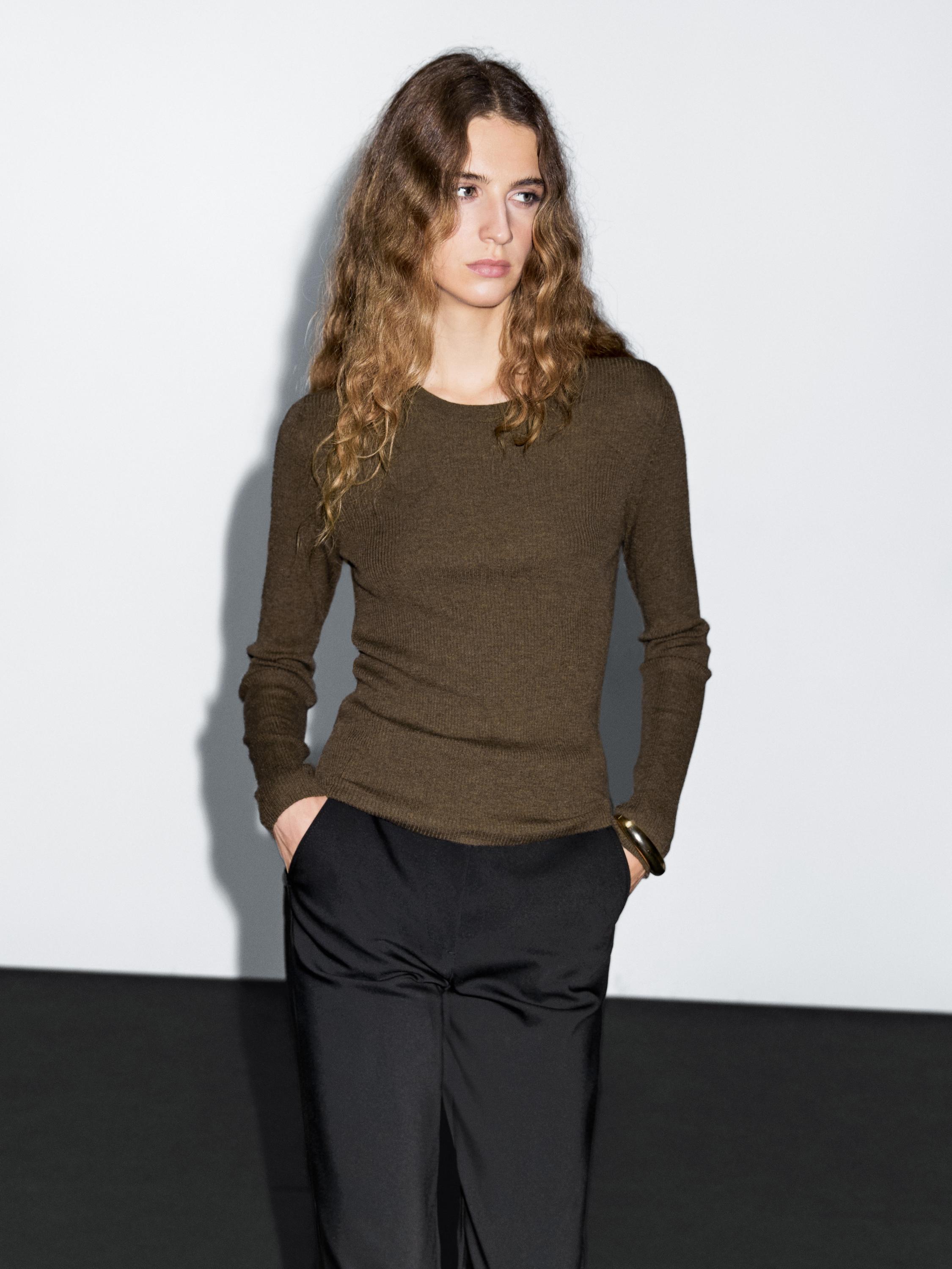 Ribbed knit wool blend sweater