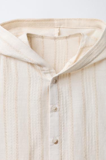 HOODED STRIPED TEXTURED SHIRT - Ecru by Zara - Image 2