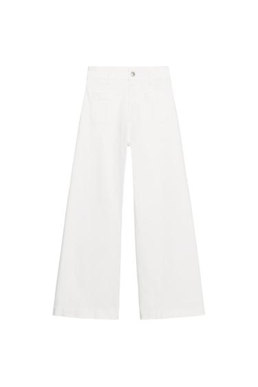 JEANS ZW COLLECTION WIDE LEG COM CINTURA ALTA - Branco-marfim da Zara
