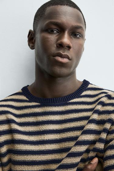 PULL JACQUARD À RAYURES - Écru / Bleu marine de Zara - Image 4