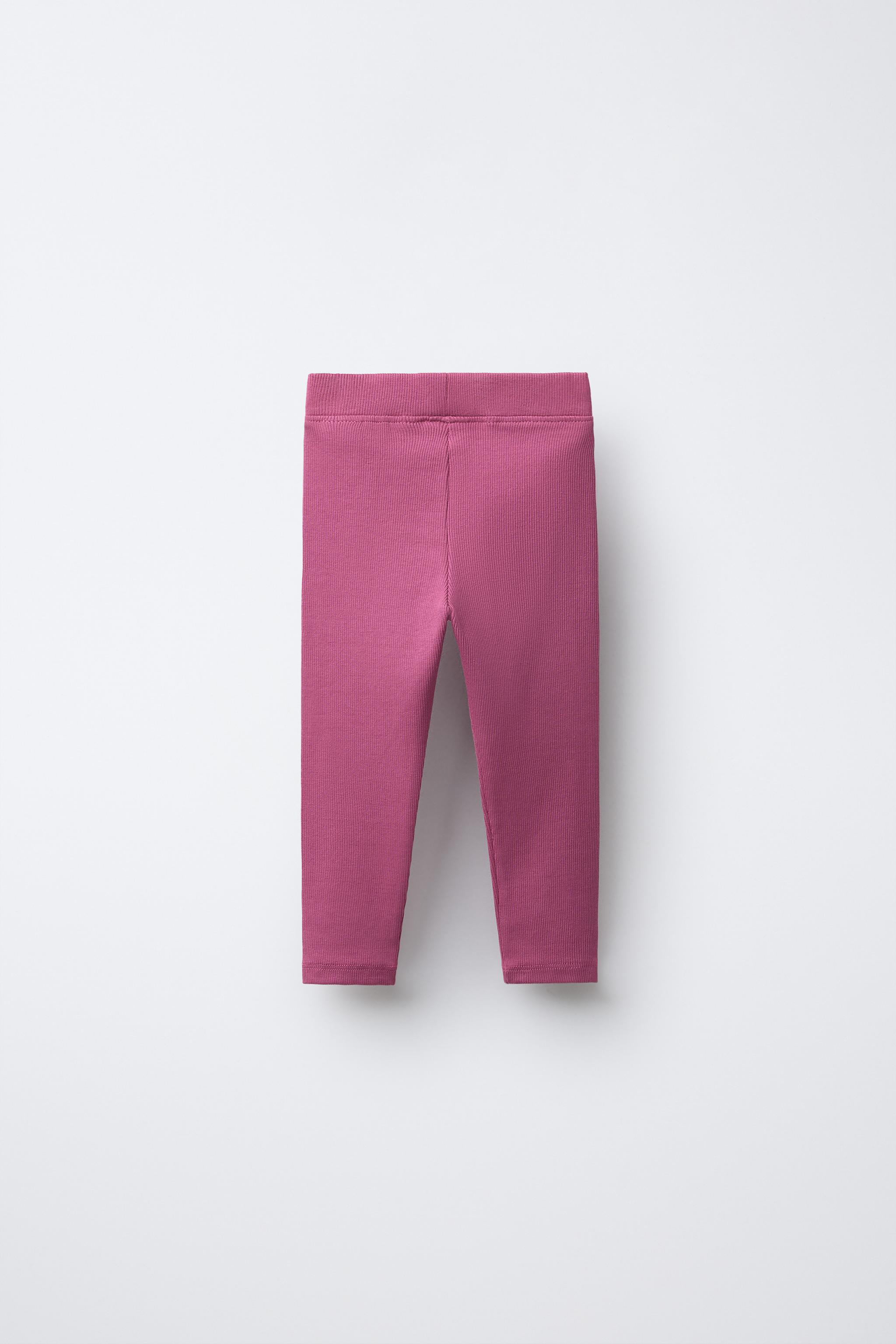 RIBBED LEGGINGS WITH LABEL — Raspberry
