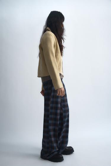 체크 팬츠 - Zara 블루 그레이