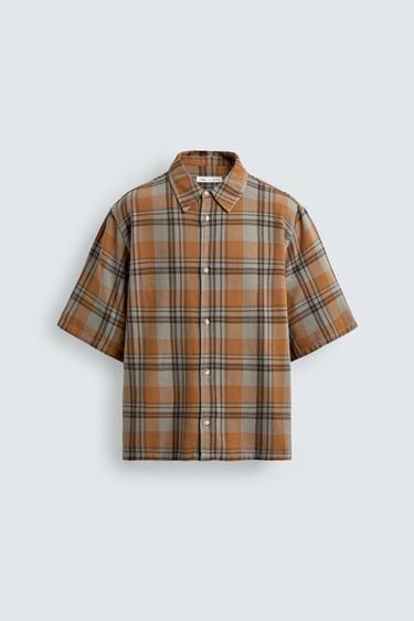 BOXY FIT CHECK SHIRT - Beige by Zara