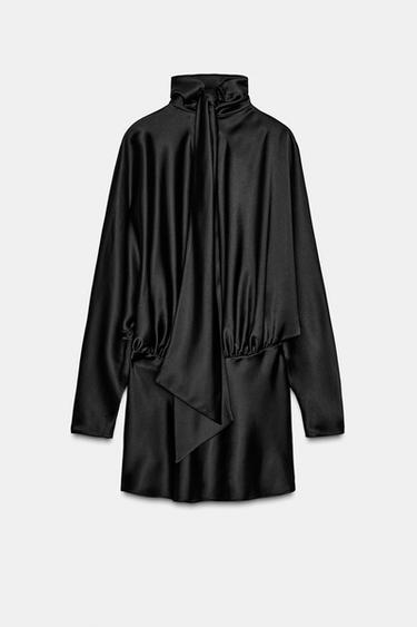 SHORT SATIN SCARF DRESS - Black by Zara - Image 5