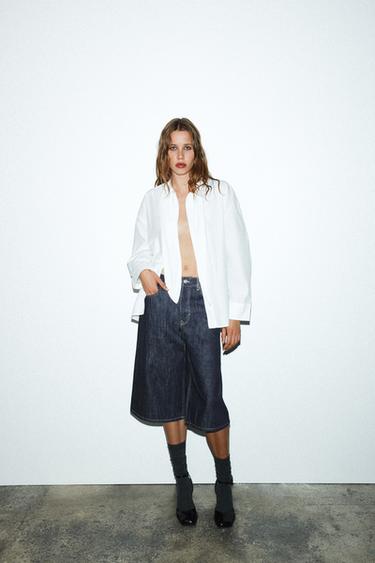 TRF MID-WAIST DENIM JORTS BERMUDA SHORTS - Dark indigo by Zara - Image 0