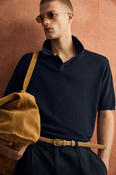 SILK/LINEN KNIT POLO SHIRT - Dark navy by Zara