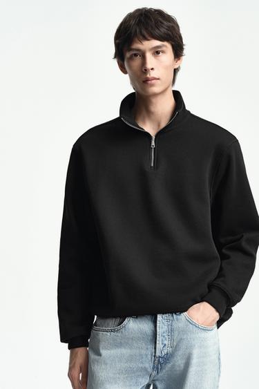 Zara 基本款拉鍊領運動衫 - 黑色