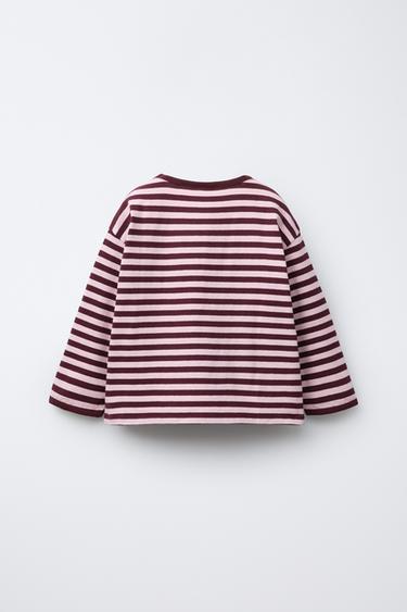 T-SHIRT RAYÉ TISSÉ HEAVY WEIGHT PIÈCE CŒUR - Grenat de Zara - Image 1