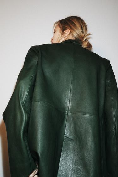 DOUBLE-BREASTED LEATHER BLAZER ZW COLLECTION LIMITED EDITION - Bottle green by Zara - Image 3