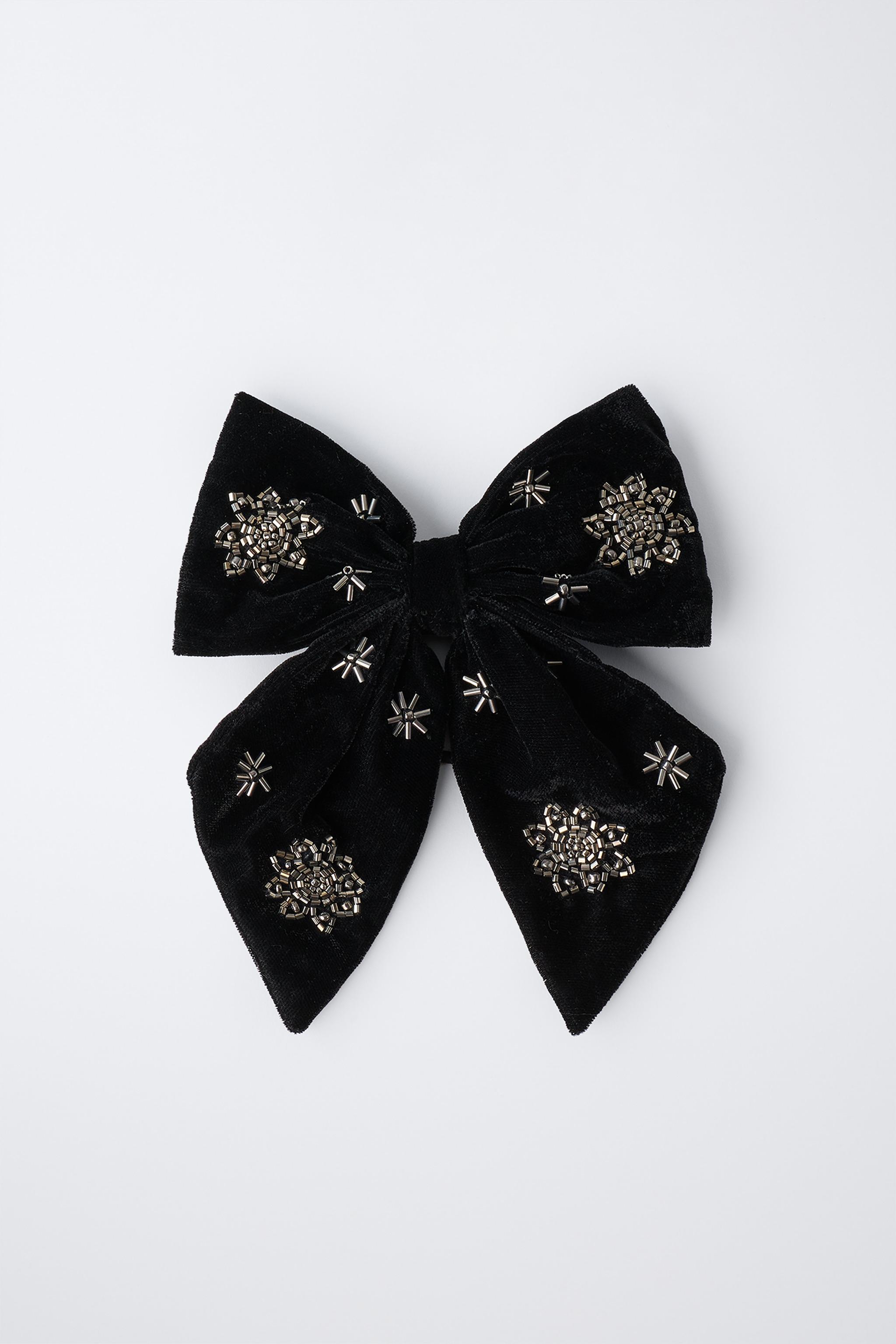VELVET SEQUIN BOW HAIR TIE AND CLIP
