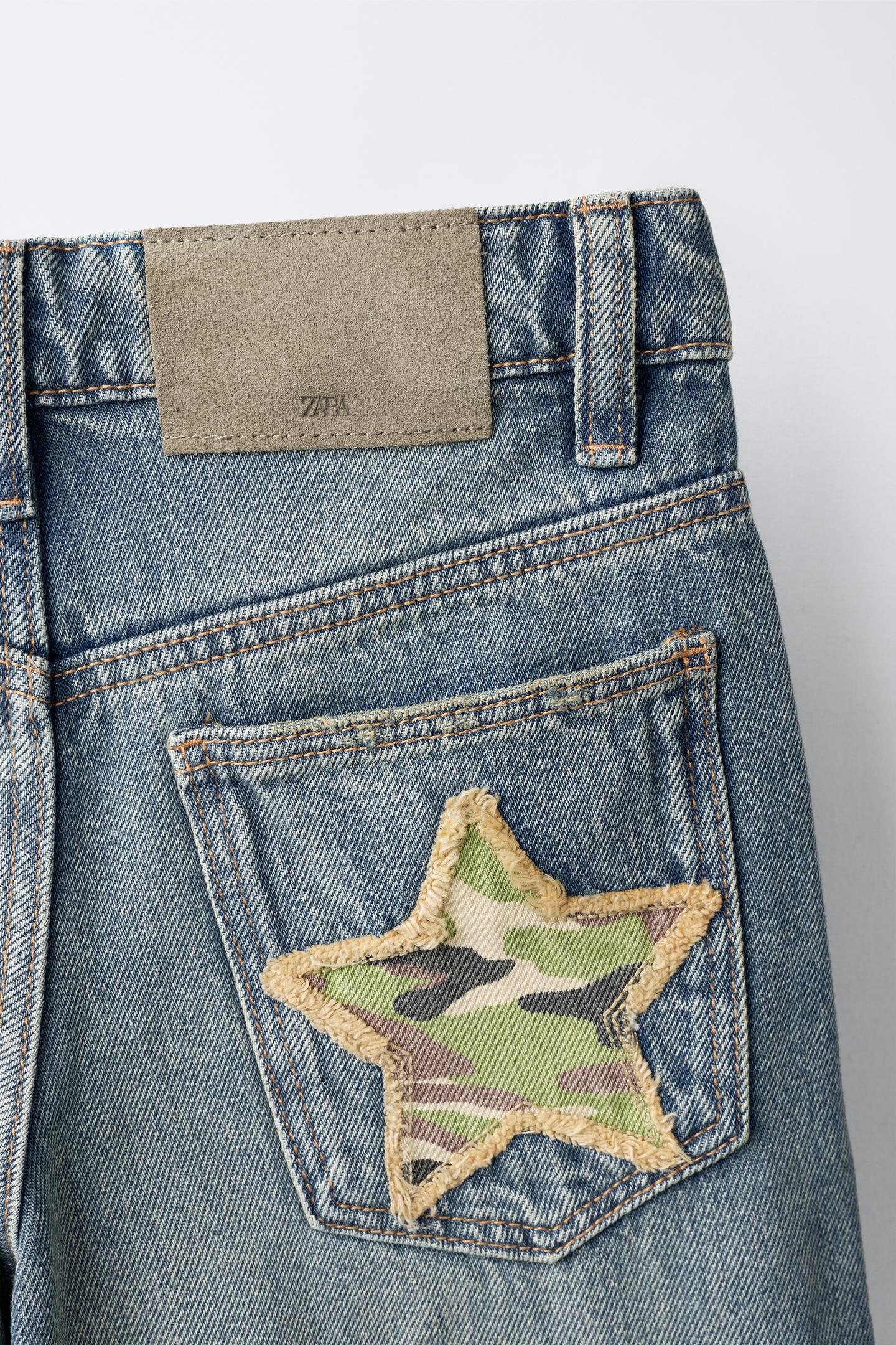 Детские джинсы Zara Wide-Leg Star Patch, цвет: Синий — фото 4
