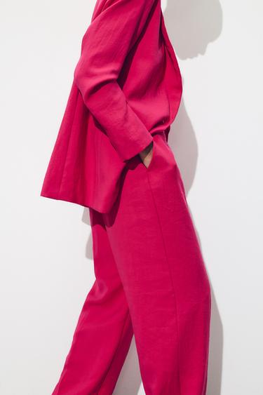 WRINKLED-EFFECT STRAIGHT-LEG TROUSERS - Fuchsia by Zara - Image 4