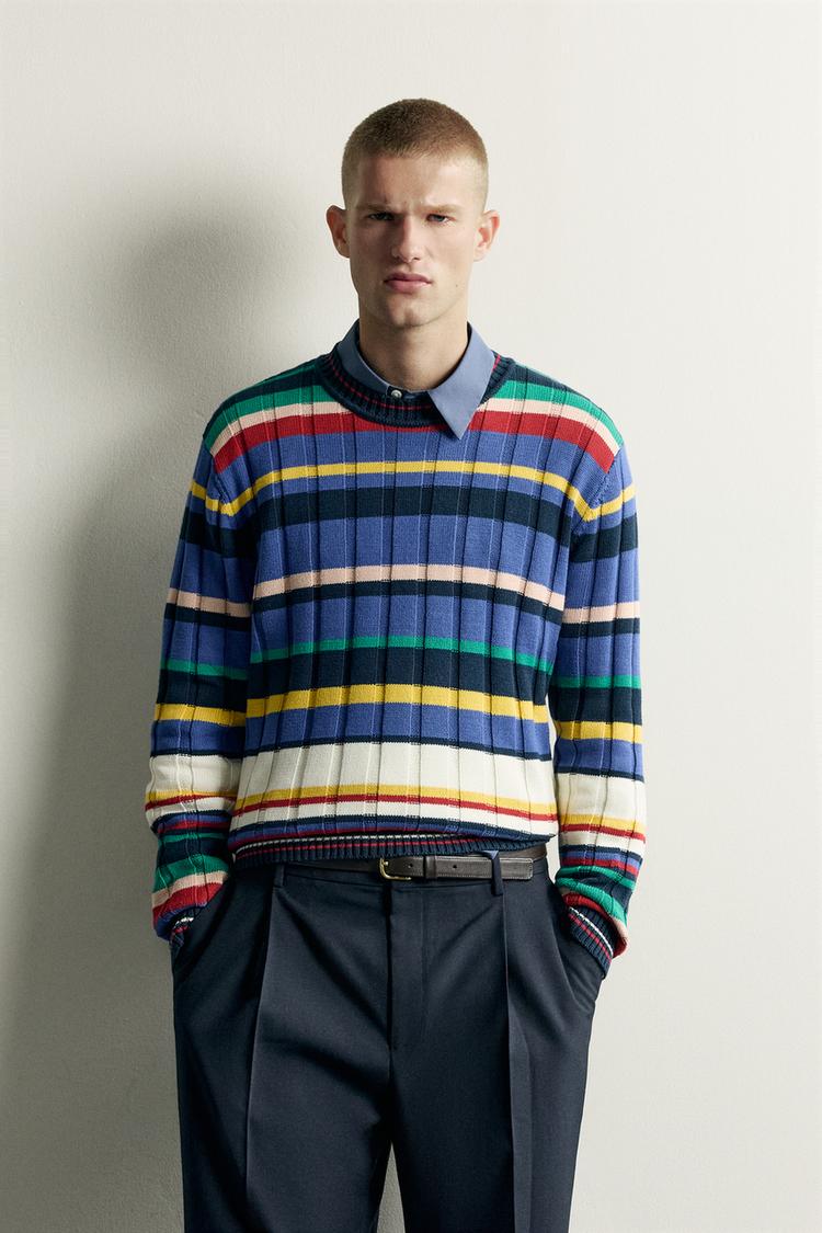 STRIPED COTTON JACQUARD JUMPER