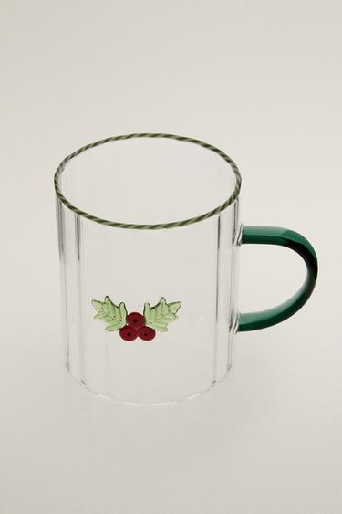 CHRISTMAS HOLLY BOROSILICATE GLASS MUG — Green 2
