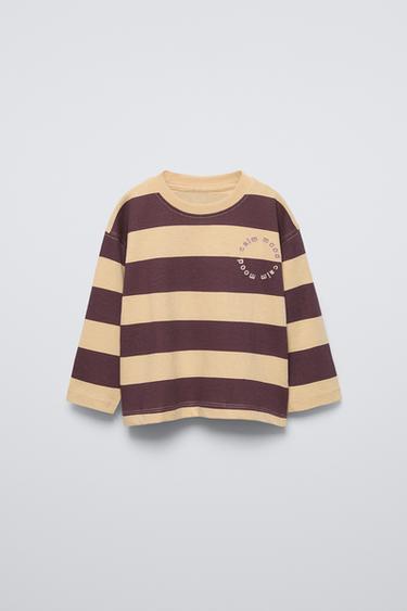 Zara EMBROIDERED STRIPED T-SHIRT - Purple