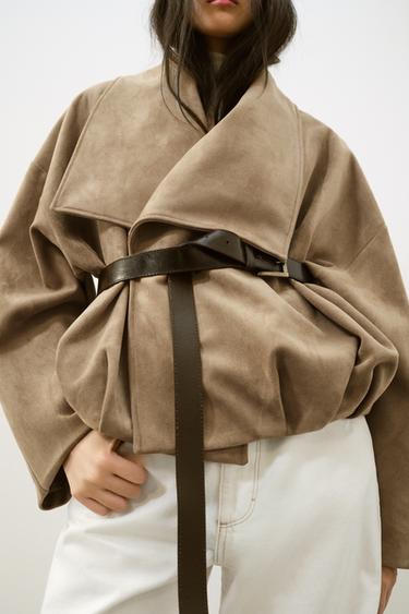 VESTE ENVELOPPANTE EFFET DAIM - Camel foncé de Zara - Image 2