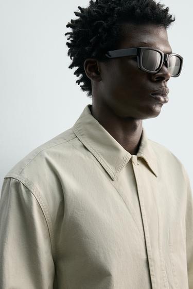 REGULAR FIT POPLIN OVERSHIRT - Sand by Zara - Image 4