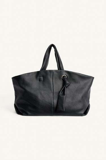 LEATHER TOTE BAG - Black by Zara - Image 2