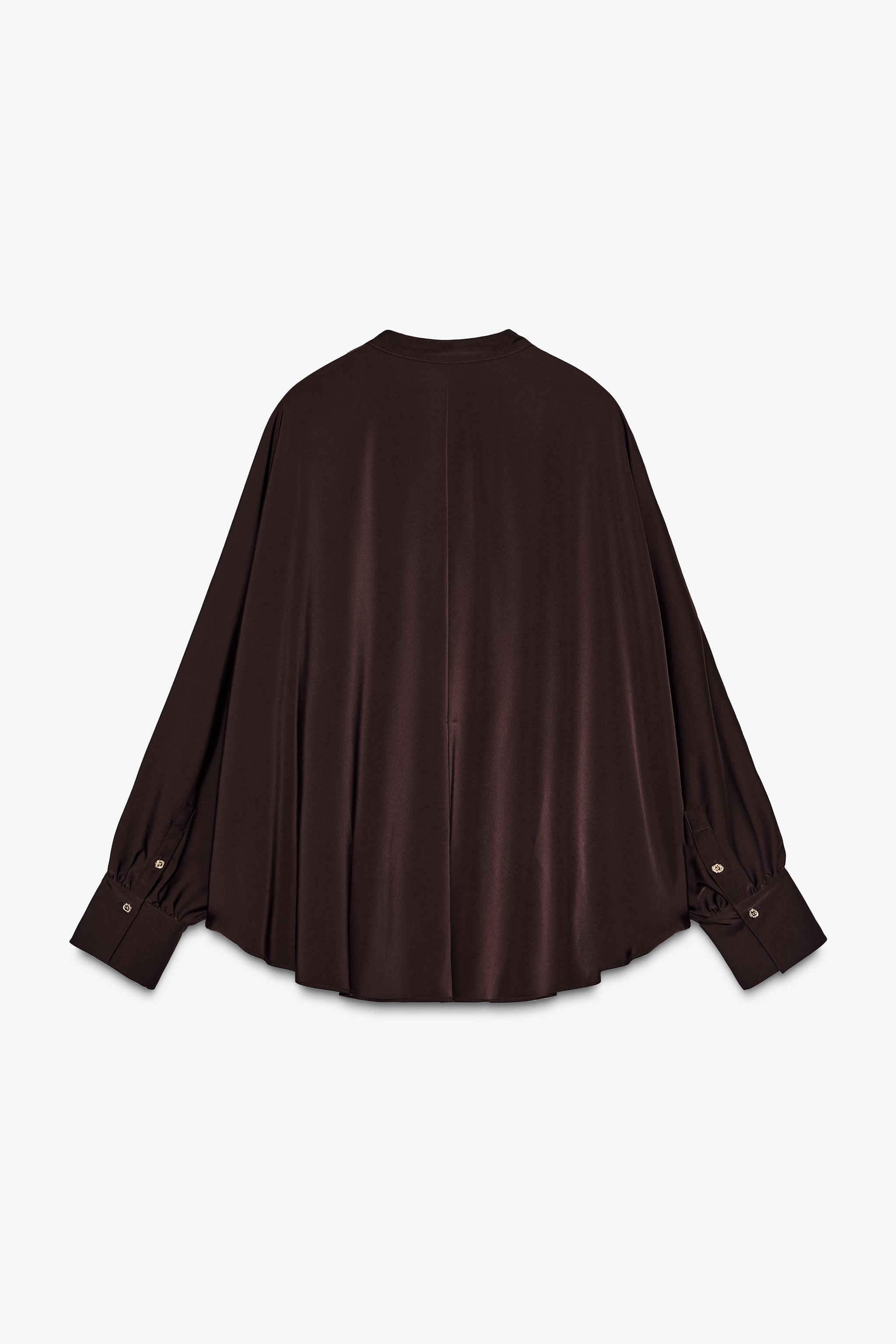 Powder Satin ファッション Pleats Cape Blouse（marron） Powder