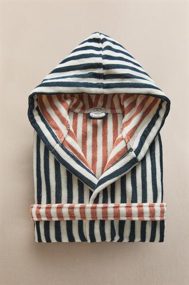 KIDS' REVERSIBLE STRIPED BATHROBE - Sand / Blue by Zara