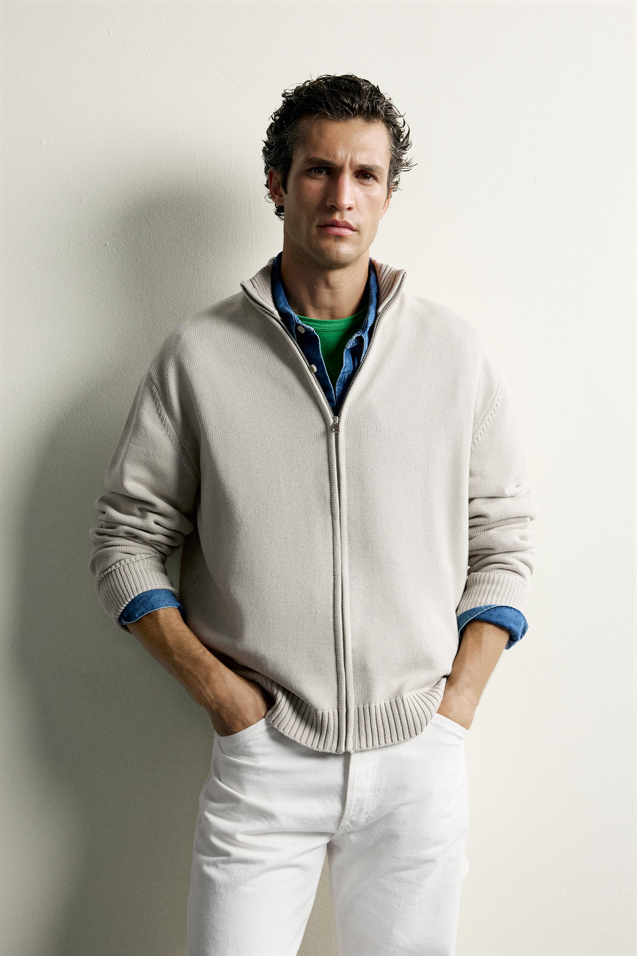 ZIP-UP KNIT CARDIGAN — Stone