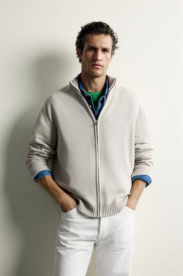 ZIP-UP KNIT CARDIGAN - Stone by Zara